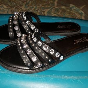 New Black Jeweled Slide Sandals